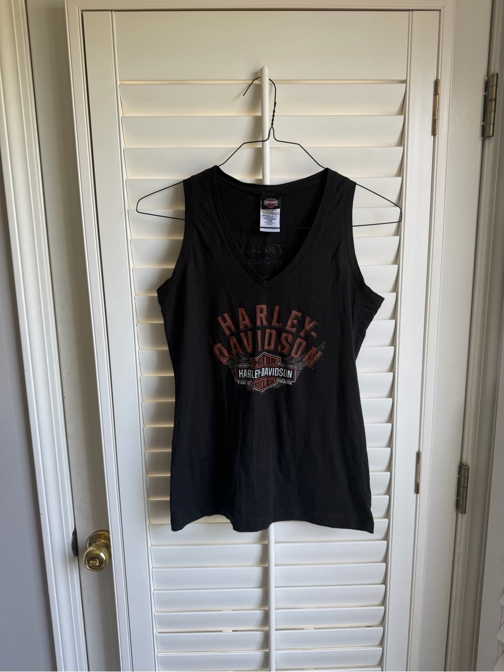 Harley-Davidson Black V-Neck Tank with Orange Logo sz Medium Biker Chic